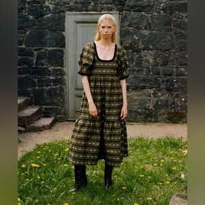 Loeffler Randall Gillian Brown Floral Puff-Sleeve Dress